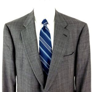 Hart Schaffner Marx Gold Trumpeter Wool 2 Button Blazer 44L Gray Plaid Blue Wind